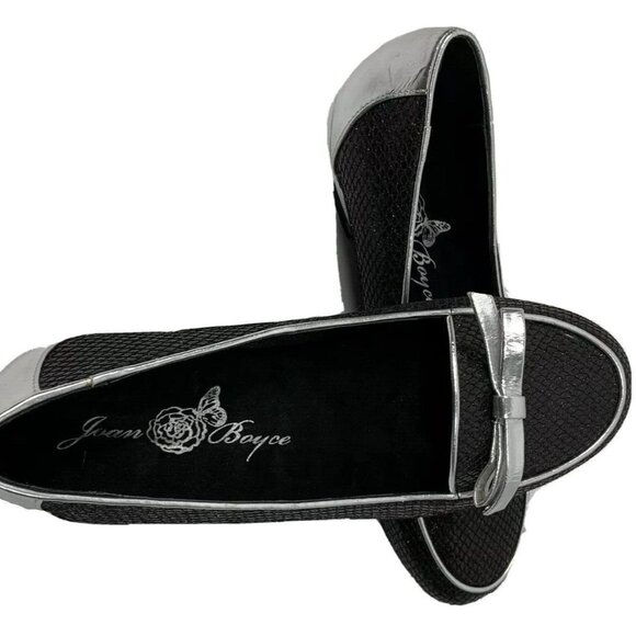 Joan Boyce Slip On Flats Shoes Size 7 Black Silver Bow Loafers Comfort Shimmer - Picture 5 of 11